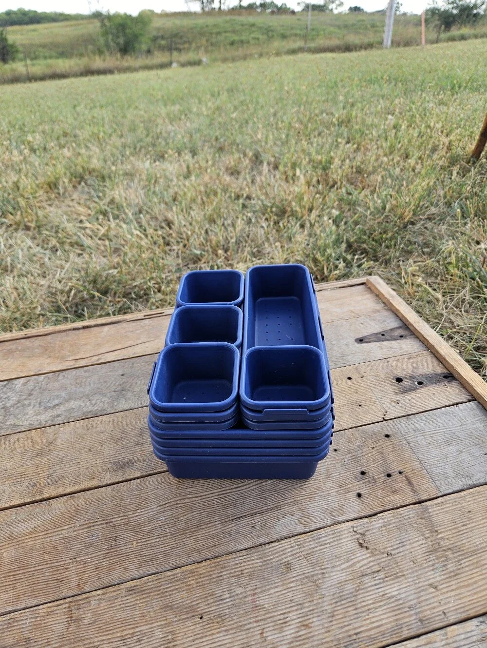 Blue Craft Drawer Organizer Trays Plastic Shallow Storage Bins Divider Set